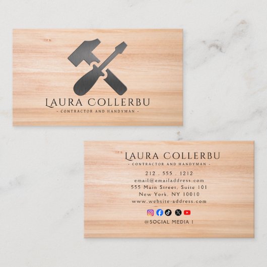 Carte De Visite Modern Construction Handyman Carpenter (Devant / Derrière)
