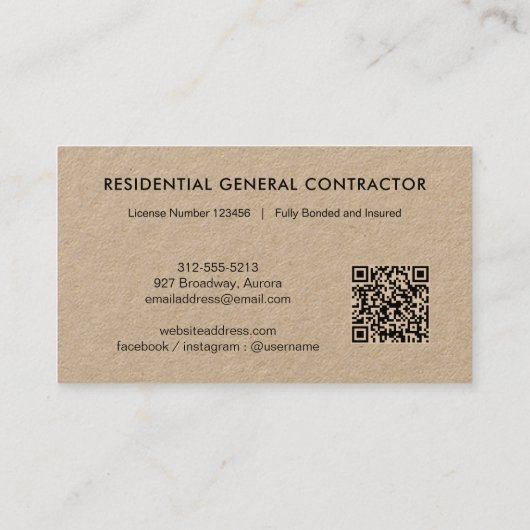 Carte De Visite Modern Contractor Construction QR Code (Dos)