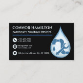 Carte De Visite Modern Cool Blue Emergency Plumbing Services (Devant)
