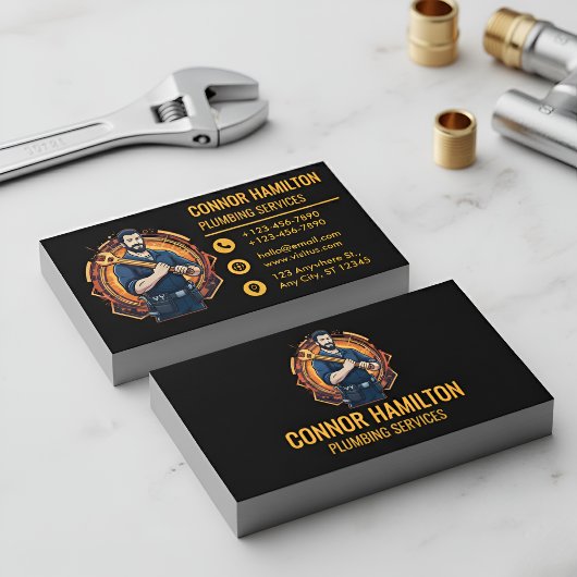 Carte De Visite Modern Cool Cartoon Plumber Blue Orange