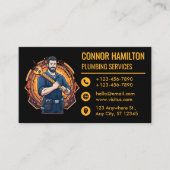 Carte De Visite Modern Cool Cartoon Plumber Blue Orange (Devant)