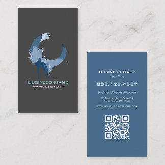 Carte De Visite Modern Custom Dark Grey & Blue Abstract Swirl