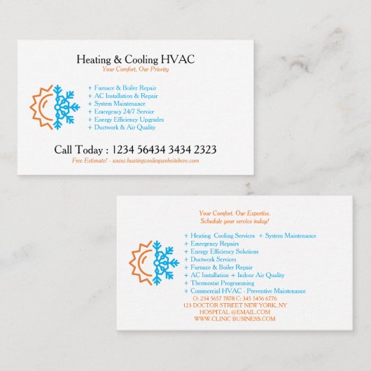 Carte De Visite Modern CUSTOMIZABLE Heating & Cooling (Devant / Derrière)