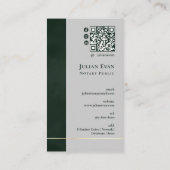 Carte De Visite Modern Dark Emerald Green Gold Quill Notary Public (Dos)