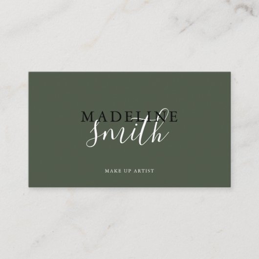 Carte De Visite Modern Dark Green Script QR code (Devant)