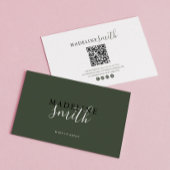 Carte De Visite Modern Dark Green Script QR code