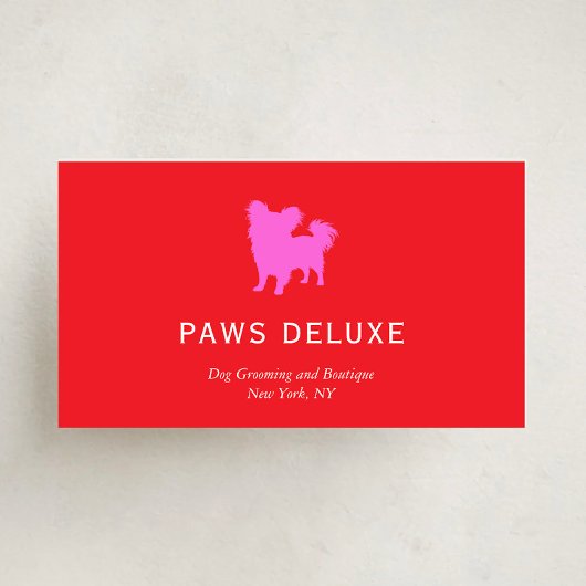 Carte De Visite Modern Dog Grooming Silhouette Logo | Red