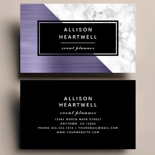 Carte De Visite Modern Dusty Lavender Brushed Metal Marble Black