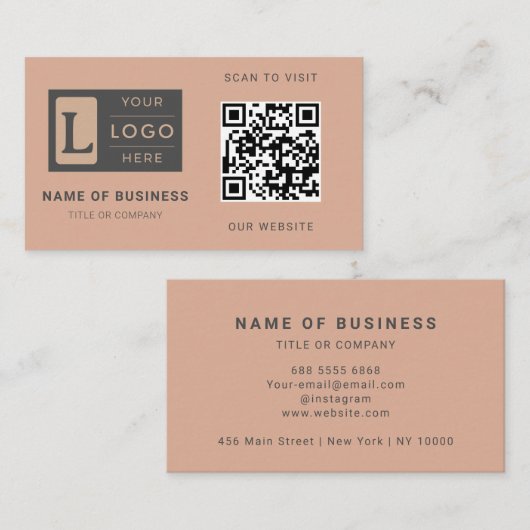 Carte De Visite Modern Dusty Rose QR Code Minimalist Custom Logo (Devant / Derrière)