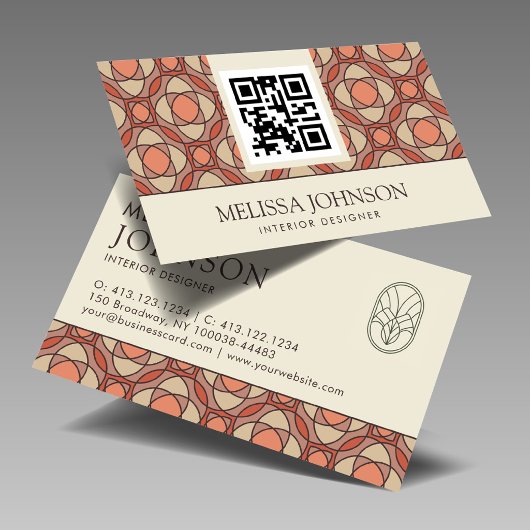 Carte De Visite Modern Earthy Mosaic Interior Designer QR Code