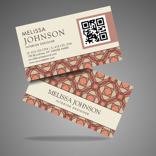 Carte De Visite Modern Earthy Mosaic Interior Designer QR Code