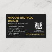 Carte De Visite Modern Electrician Contractor QR Code Black Yellow (Dos)
