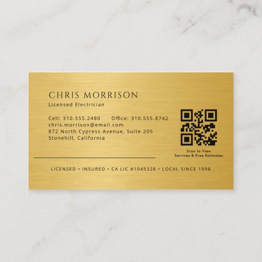 Carte De Visite Modern Electrician Electrical Contractor QR Code (Dos)