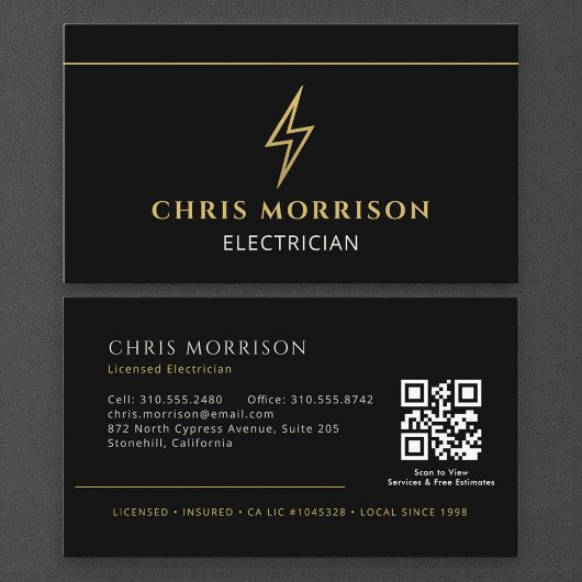Carte De Visite Modern Electrician QR Code