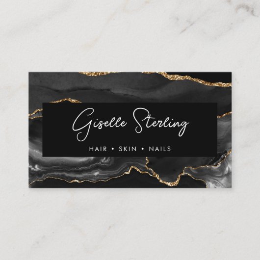 Carte De Visite Modern Elegant Black Agate QR Code (Devant)