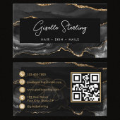 Carte De Visite Modern Elegant Black Agate QR Code