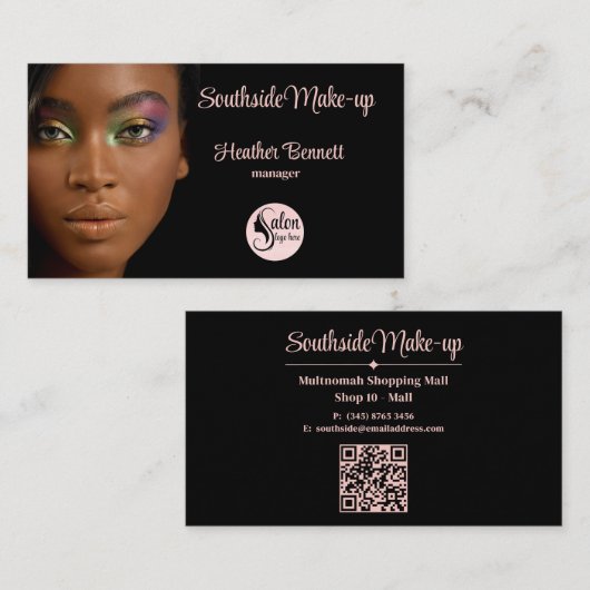 Carte De Visite Modern Elegant Black Pink Makeup Artist (Devant / Derrière)