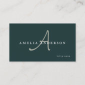 Carte De Visite Modern Elegant Dark Green Initial QR Code  (Devant)