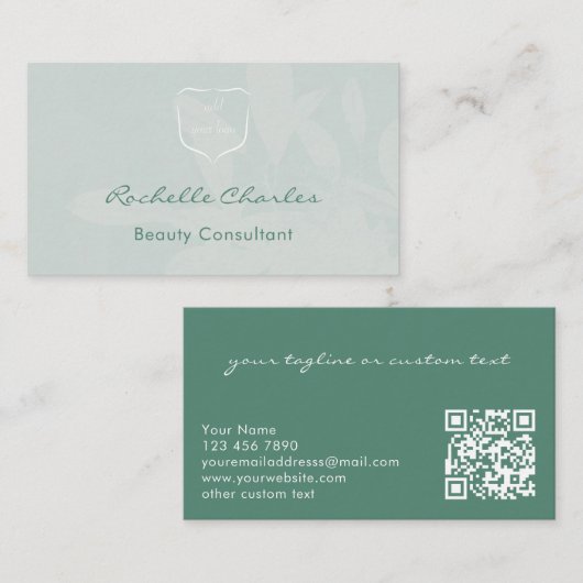 Carte De Visite Modern Elegant Eucalyptus Add Logo QR Code Beauty (Devant / Derrière)
