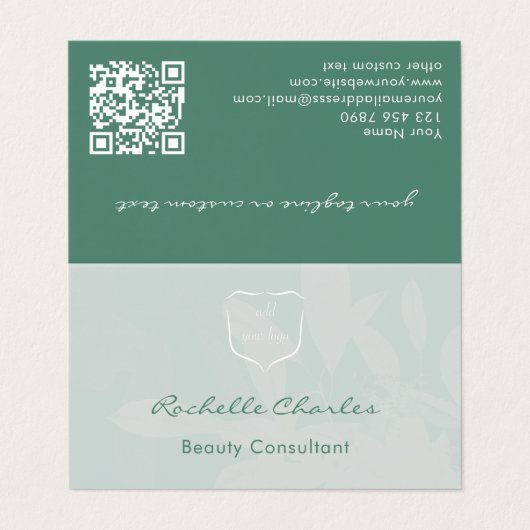Carte De Visite Modern Elegant Eucalyptus Green Add Logo QR Code (Extérieur déplié)