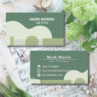 Carte De Visite Modern Elegant Green Music Guitar & Ukulele