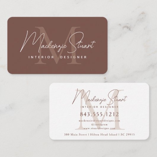 Carte De Visite Modern Elegant Minimal Script Monogram Terracotta  (Devant / Derrière)