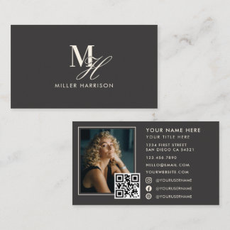 Carte De Visite Modern Elegant Monogram Luxury Photo QR Code