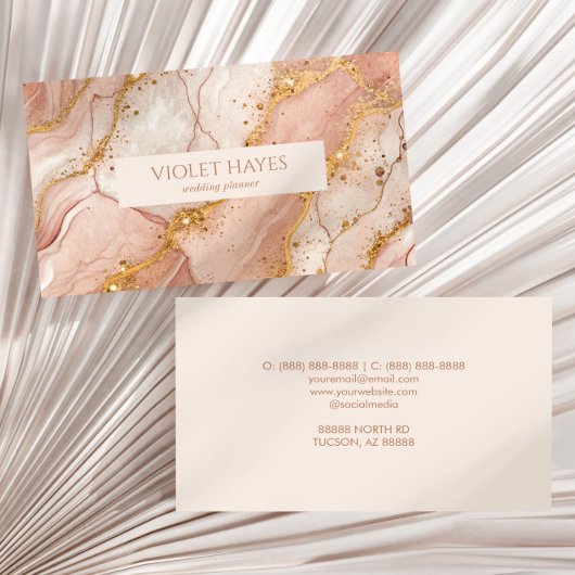 Carte De Visite Modern Elegant Pink Gold Beige Marble