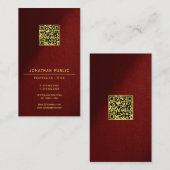Carte De Visite Modern Elegant QR Code Template Gold Text Vertical (Devant / Derrière)