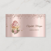 Carte De Visite Modern Elegant Rose Gold Diamonds Floral Cupcake (Devant)