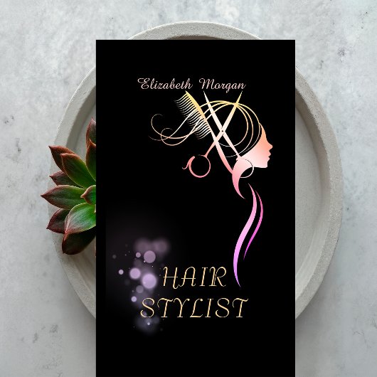 Carte De Visite Modern Elegant Scissors Comb Hair Black
