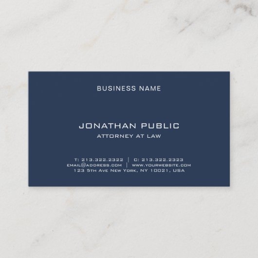Carte De Visite Modern Elegant Template Attorney Lawyer Navy Blue (Devant)