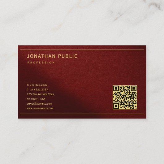 Carte De Visite  Modern Elegant Template Gold Text With QR Code (Dos)