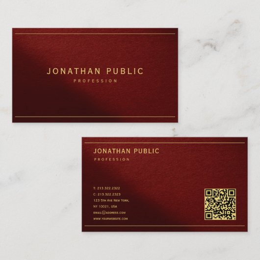 Carte De Visite  Modern Elegant Template Gold Text With QR Code (Devant / Derrière)