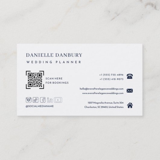 Carte De Visite Modern Elegant Wedding Planner QR Code (Dos)