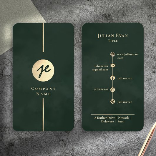 Carte De Visite Modern Emerald Dark Green Luxe Monogram