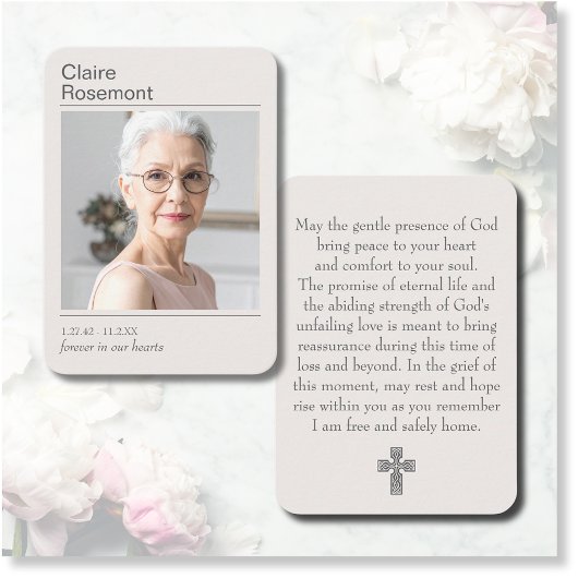 Carte De Visite Modern Funeral Cross Photo Prayer Card 