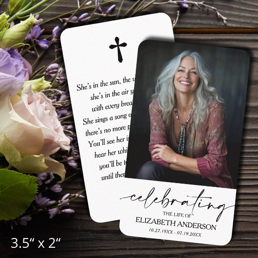 Carte De Visite Modern Funeral Memorial Prayer Photo Card