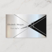 Carte De Visite Modern Geometric Silver Stripes Glitter Scissors (Devant)