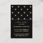 Carte De Visite Modern Glam Black Gold Crown Cake Care  (Dos)