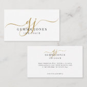 Carte De Visite Modern Gold Script monogram Life Coach (Devant / Derrière)