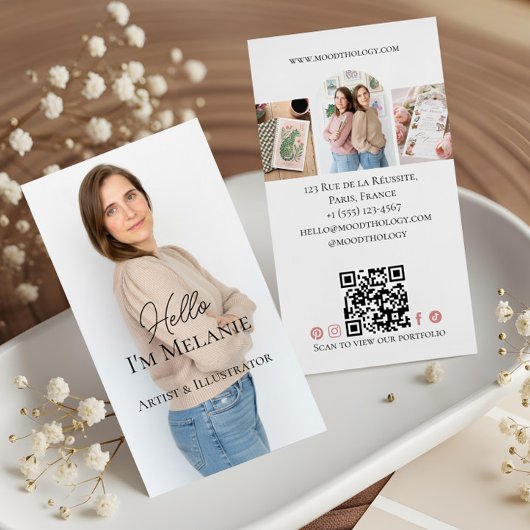 Carte De Visite Modern Graphic Designer Professional Photo QR Code