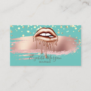 Carte De Visite Modern Green Gold Confetti, Brush Stroke Lips