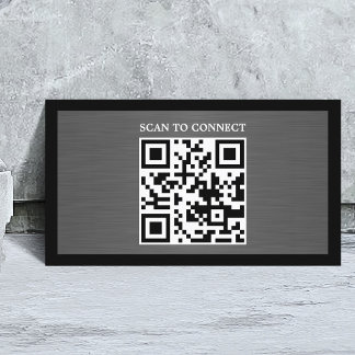 Carte De Visite Modern Grey Faux Metal Black QR Code Bold