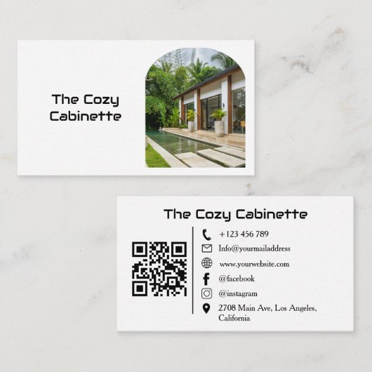 Carte De Visite Modern Guest House Vacation Rental QR Code Photo (Devant / Derrière)