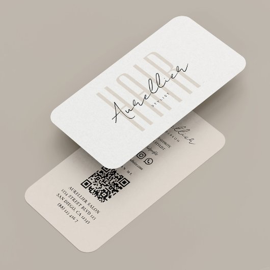 Carte De Visite Modern Hair Stylist Beige Script Beauty Salon