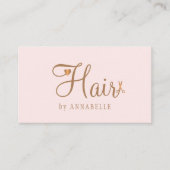 Carte De Visite Modern hair stylist pink gold chic script (Devant)