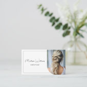 Carte De Visite Modern Hair Stylist Salon Photo QR Code White (Debout devant)