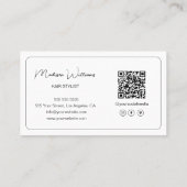 Carte De Visite Modern Hair Stylist Salon Photo QR Code White (Dos)