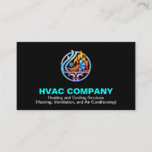 Carte De Visite Modern Heating & Cooling AC Logo | Black Blue HVAC (Devant)